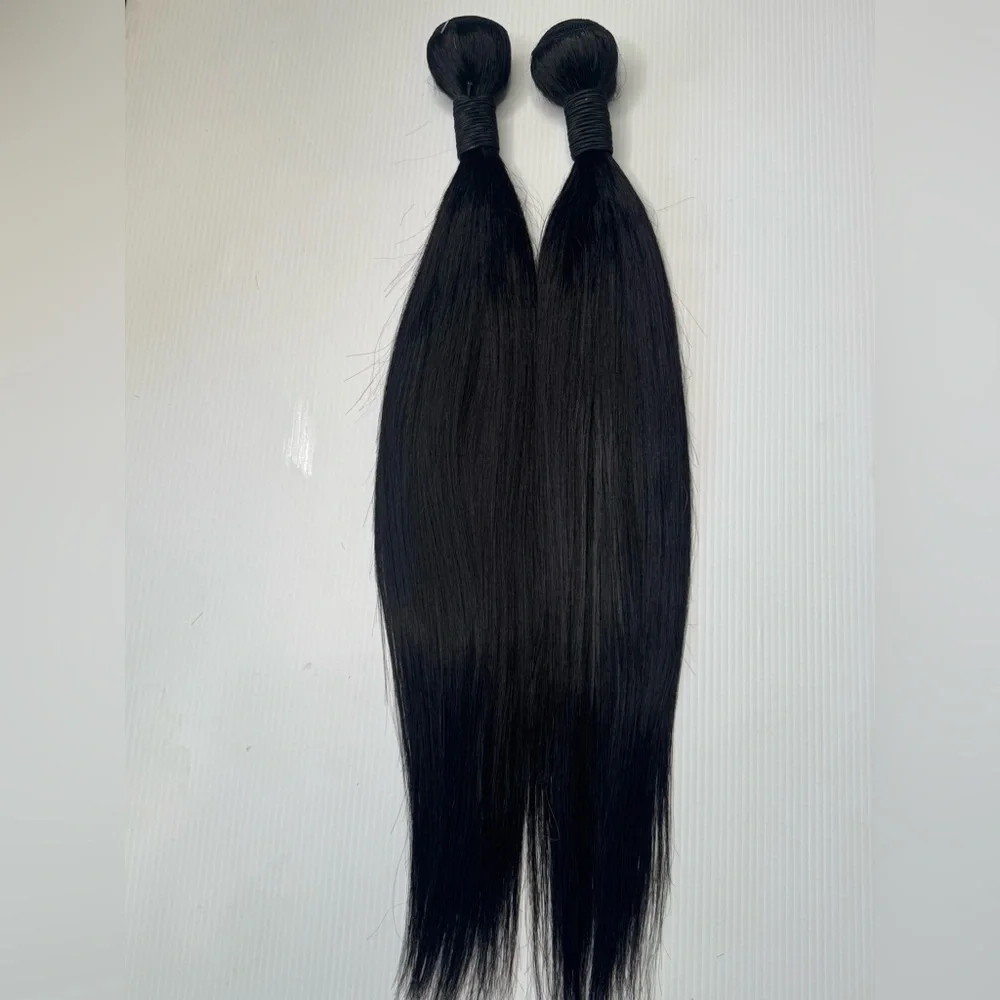 Human Hair Blend Straight 2 Bundles – 18” Jet Black Extensions, 200g